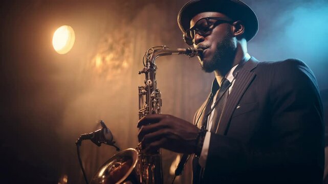 Jazz saxophone player playing sax at a club