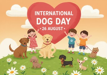 International dog day celebration with kids and dogs