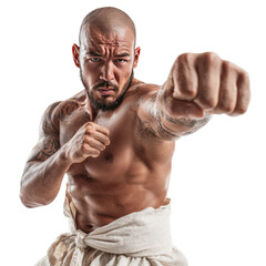 Powerful Tattooed Martial Artist Striking Pose