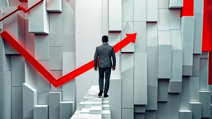 Businessman walking through abstract data landscape
