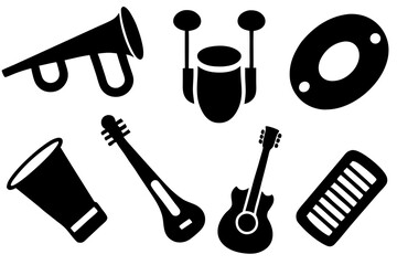 Collection of black silhouettes of musical instruments