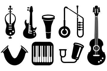 Obraz premium Collection of black and white musical instrument icons