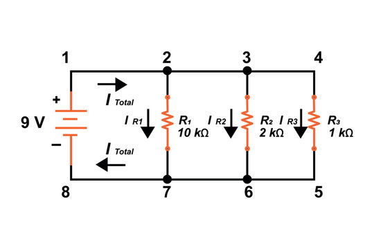 Series and parallel electrical circuits. Parallel circuit, Series circuit, basic electric circuits experiment vector. Kirchhoff voltage law. series and parallel circuits with Batter and light bulb