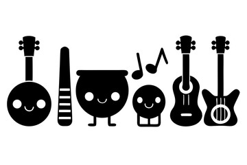 Naklejka premium Adorable cartoon musical instruments band