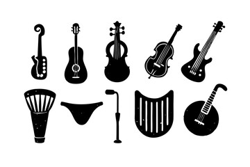 Fototapeta premium Collection of black silhouette musical instruments
