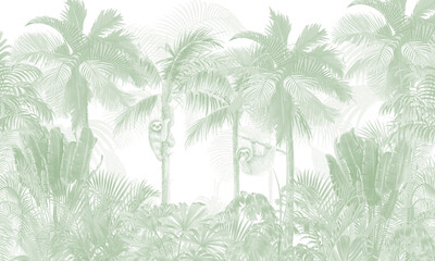 Subtle Nature Wall Mural: Faded Green Foliage Background for Calm Interiors © csinie1