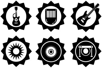 Fototapeta premium Six black and white starburst music icons