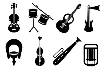 Obraz premium Collection of black and white musical instrument icons