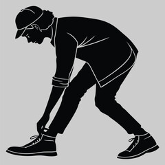 a person adjusting long boots silhouette vector design art and illustration