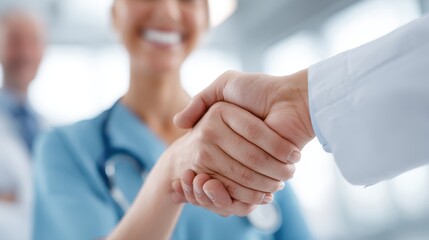Medical Professionals Handshake in Clinic Setting