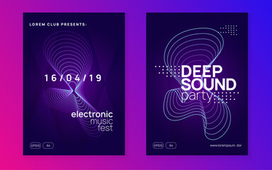 Discotheque Event. Techno Poster. Soundwave Beat Illustration. Dj Concert Template. Electro Invite. Pink Night Club Set. Violet Dance Background. Blue Discotheque Event