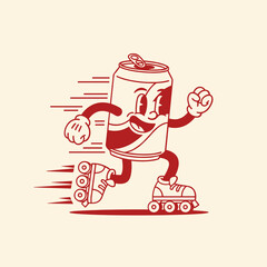 Retro Red Soda Can Character Roller Skating