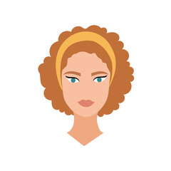 Woman vector icon. Female head symbol. Yellow band detail. White background art.