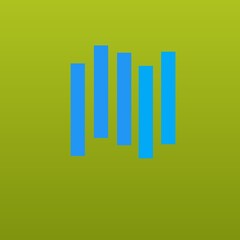 vector graph iconThe image features a gradient background transitioning from light yellow-green at the top to a darker green at the bottom. In the center, there are five vertical blue bars of varying 