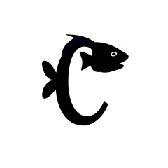 An illustration of the letter C creatively embodied by a fish, blending typography with marine-inspired design.