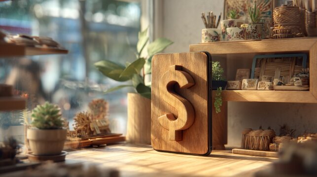 Paragraph symbol on wooden sign in cozy shop