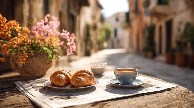 Fototapeta Morning Delight in a Charming European Street
