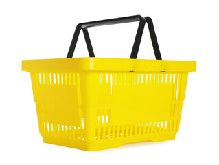 Fototapeta premium One yellow shopping basket isolated on white