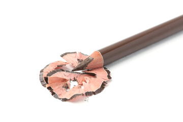 Beautiful eyebrow pencil and shavings isolated on white