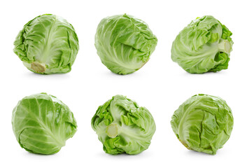 Fototapeta premium Fresh ripe cabbages on white background, collage
