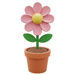 Naklejka premium 3D Flower Pink Icon Pot Transparent Background Rendering