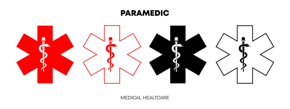 Medical symbol Star of Life with Rod of Asclepius logo icon isolated on white background. First aid. Emergency symbol. Vector illustration.