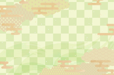 和風背景素材ベクターイラスト 若葉色 お茶 抹茶 金色