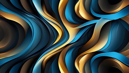 Abstract Swirling Blue and Gold Liquid Waves Dynamic Curves and Flowing Design
