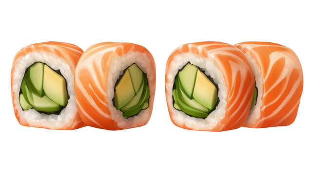 Traditional Sushi with Fresh Salmon Slice Isolated on White Background