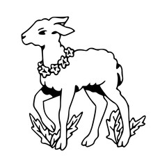 adorable lamb with woolly fleece line art drawing