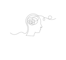 Continuous line drawing of a person with confused feelings about poor mental health. Concept of problems, failures and sadness. Vector illustration