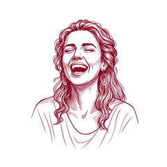 Fototapeta premium Woman with a joyful laugh Vector. Casual outfit, curly hair. Person with a joyful laugh concept, for design, advertising, lifestyle, emotions, happiness