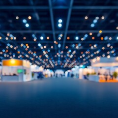 Blurred Trade Show Background  Booths  Lights  Business Networking Event