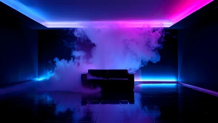 Neon Dreamscape  A Futuristic Lounge with Vibrant LED Lighting and Atmospheric Haze