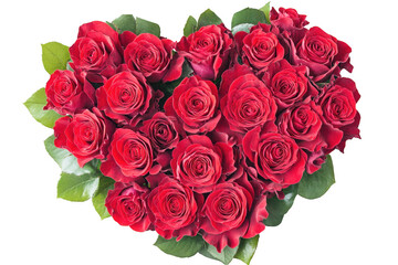 Obraz premium Lovely red roses arranged in a heart shape isolated on transparent background