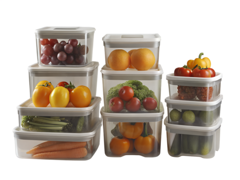 A sleek smart food storage container with modern features, pure flat white background. PNG transparent.