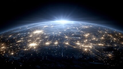 Obraz premium Global Network Interconnected World Digital Connectivity Earth at Night Bright Future