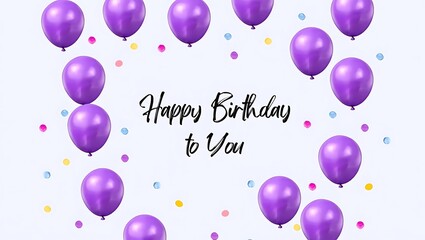 Happy Birthday Celebration Purple Balloons and Confetti Wishes