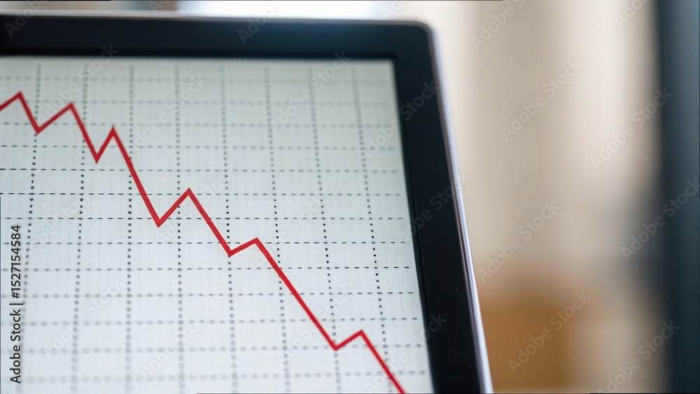 Aufkleber Red Line Graph Displayed on Screen with Significant Downward Trend