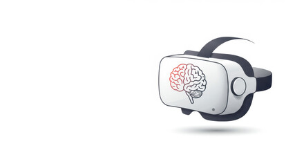 Virtual reality headset with a brain illustration, representing digital health and medical technology for mental wellness therapy.