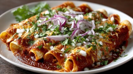 a plate of enchiladas smothered in sauce