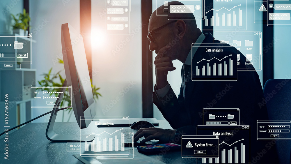 Aufkleber Software development concept visual with man working in office