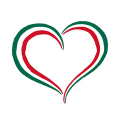 Flag of Mexico heart shaped or heart with the colors of the Mexican flag in brushstroke style. Isolated vector illustration.