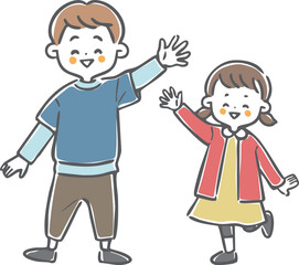 笑顔の男児と女児　全身　ベクター
