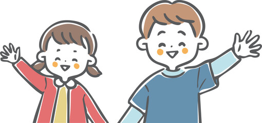 笑顔の男児と女児　上半身　ベクター

