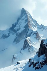 Heavy snowfall obscures rocky summit, fierce wind , highlands, blizzard, severe