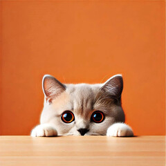Cute Curious Cat Peeking Over Table