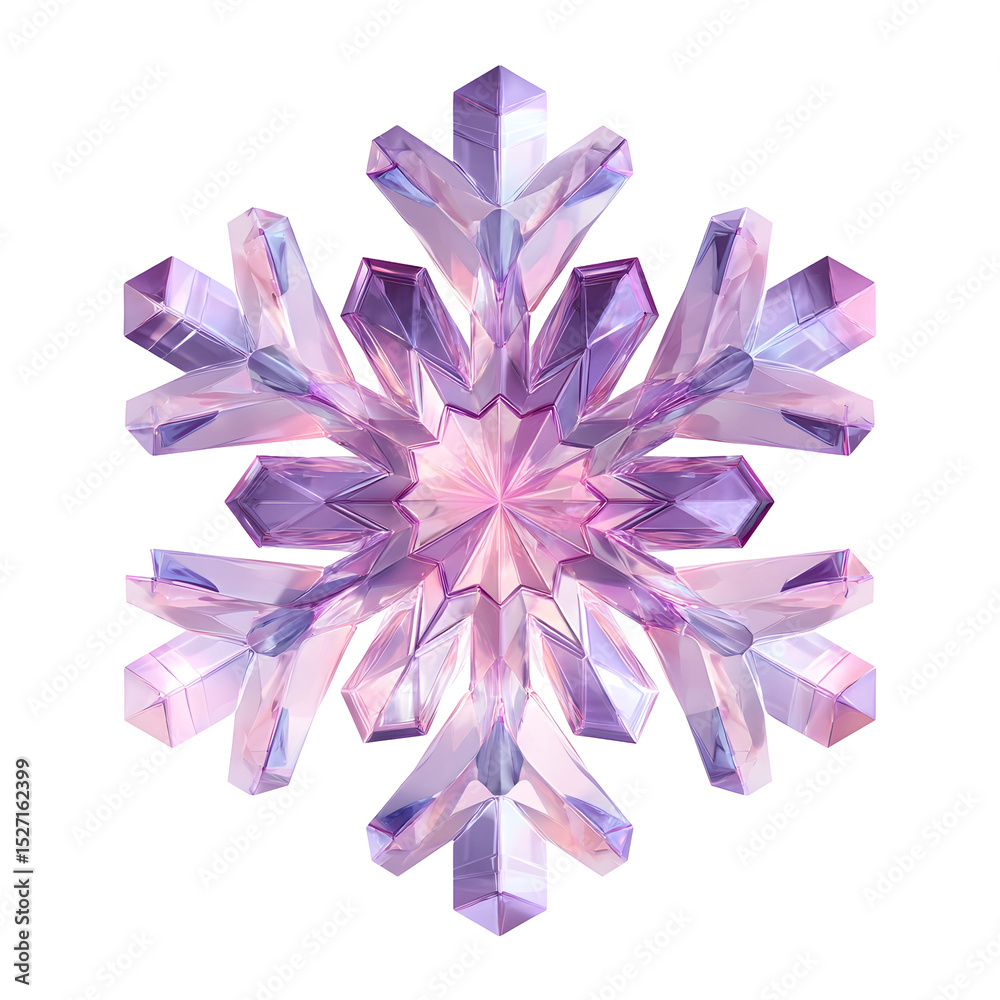Aufkleber Captivating digital rendering of a vibrant multi faceted crystal snowflake in shades of purple and pink with a striking geometric and prismatic design
