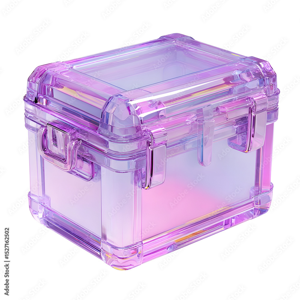 Poster A mesmerizing iridescent crystal like safe box with a sleek minimalist design and soft glowing lighting creating an enchanting and captivating visual experience