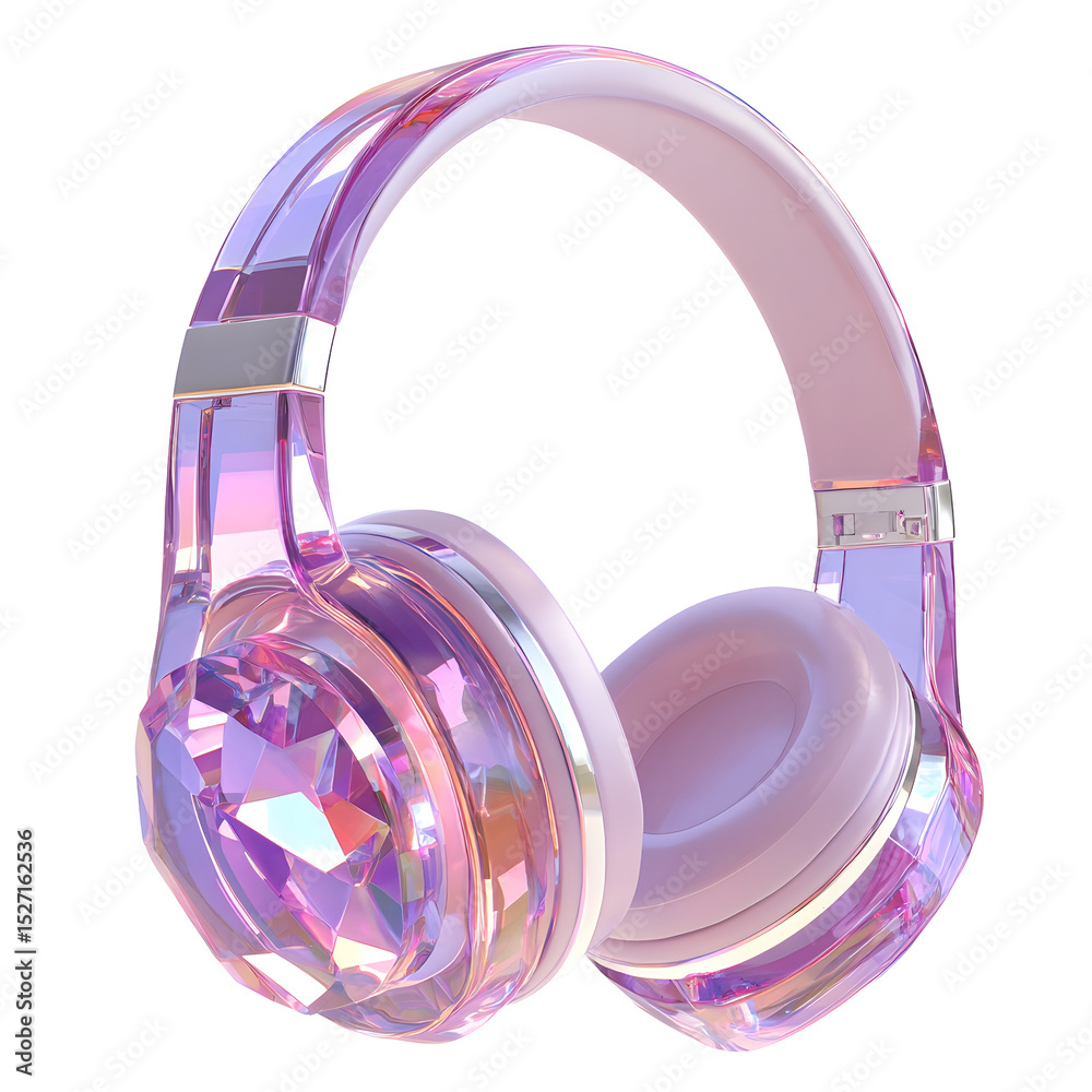 Aufkleber stunning 3d rendered headphones with a captivating crystal like design in soft iridescent pink and p